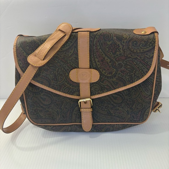 Longchamp Handbags - Vintage Longchamp Paisley Canvas Leather Messenger Bag Crossbody Satchel  Saddle